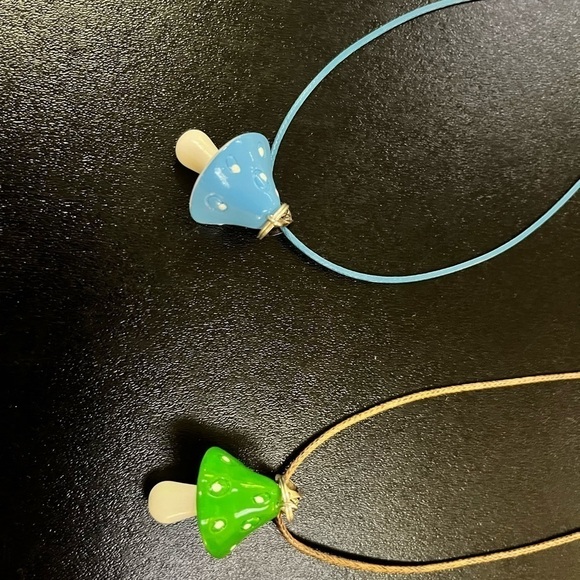 Handmade Mushroom Cottagecore Gardencore Nature two Necklaces Blue Green Trendy - Picture 3 of 6